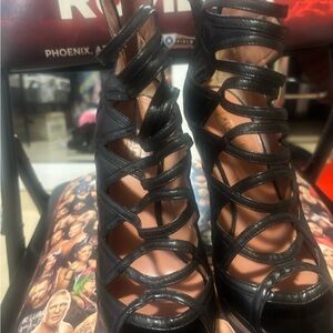 Alaia Black Heels with Intricate Lace-Up Design 38 1/2 8-8.5